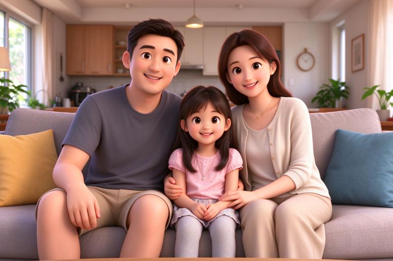 Cartoon family portrait generated from real photos