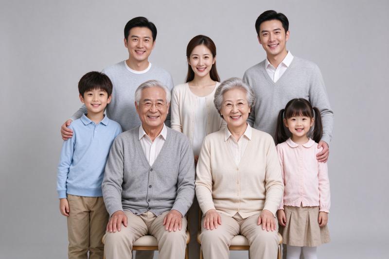 Original three-generation studio family photo